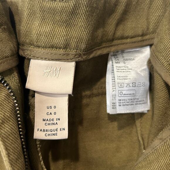 H&M Womens Cargo Pants Military Style Green Cuffed Cropped Fall Sz 0 High Waist - Picture 6 of 8